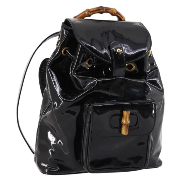 GUCCI Bamboo Backpack Enamel Black Gold 003 2058 0030 Auth bs29262 main image 16
